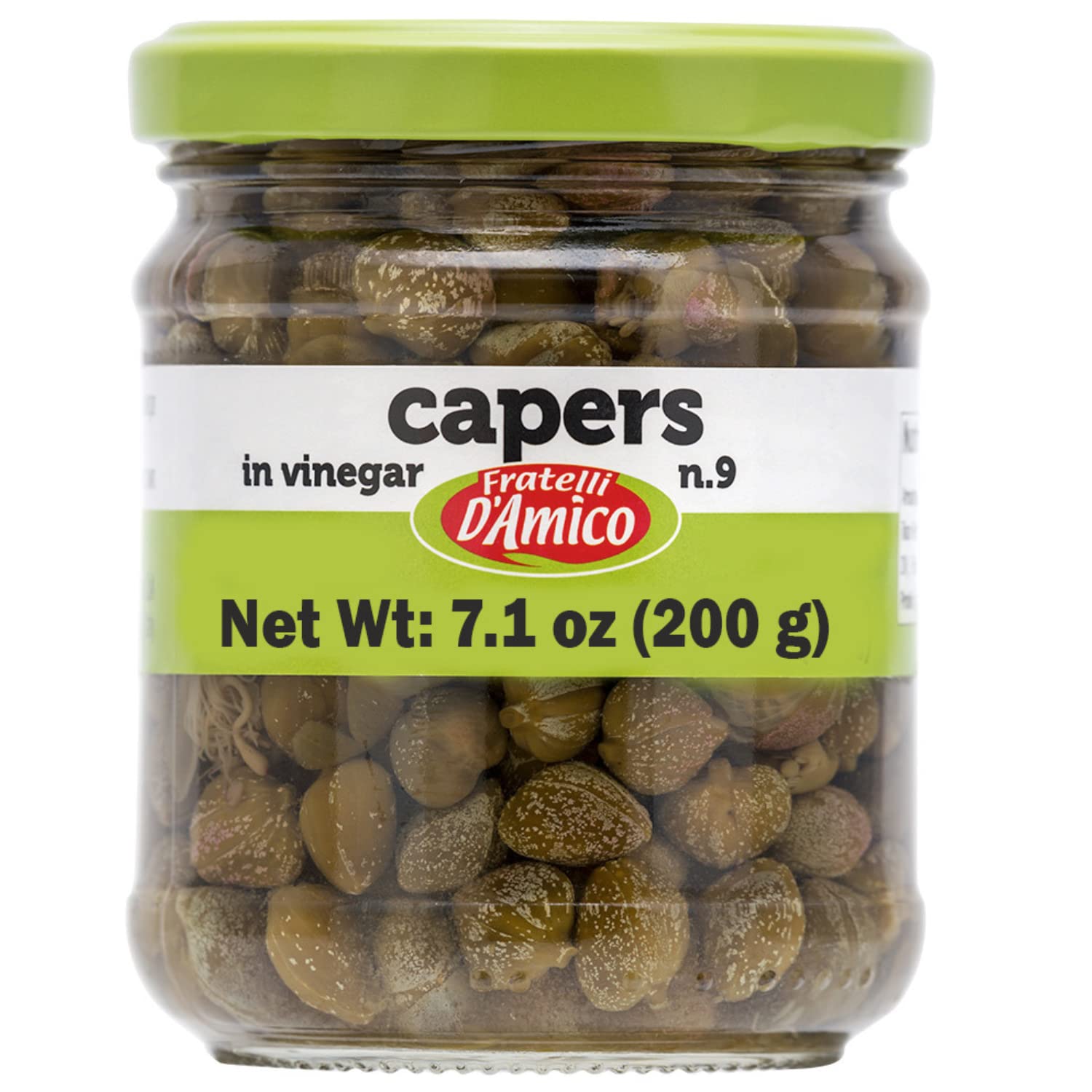 Capers, #9, Premium Quality Italian Capers In Brine, Jar, 7.1 Oz (200G), Product Of Italy, Fratelli D'Amico