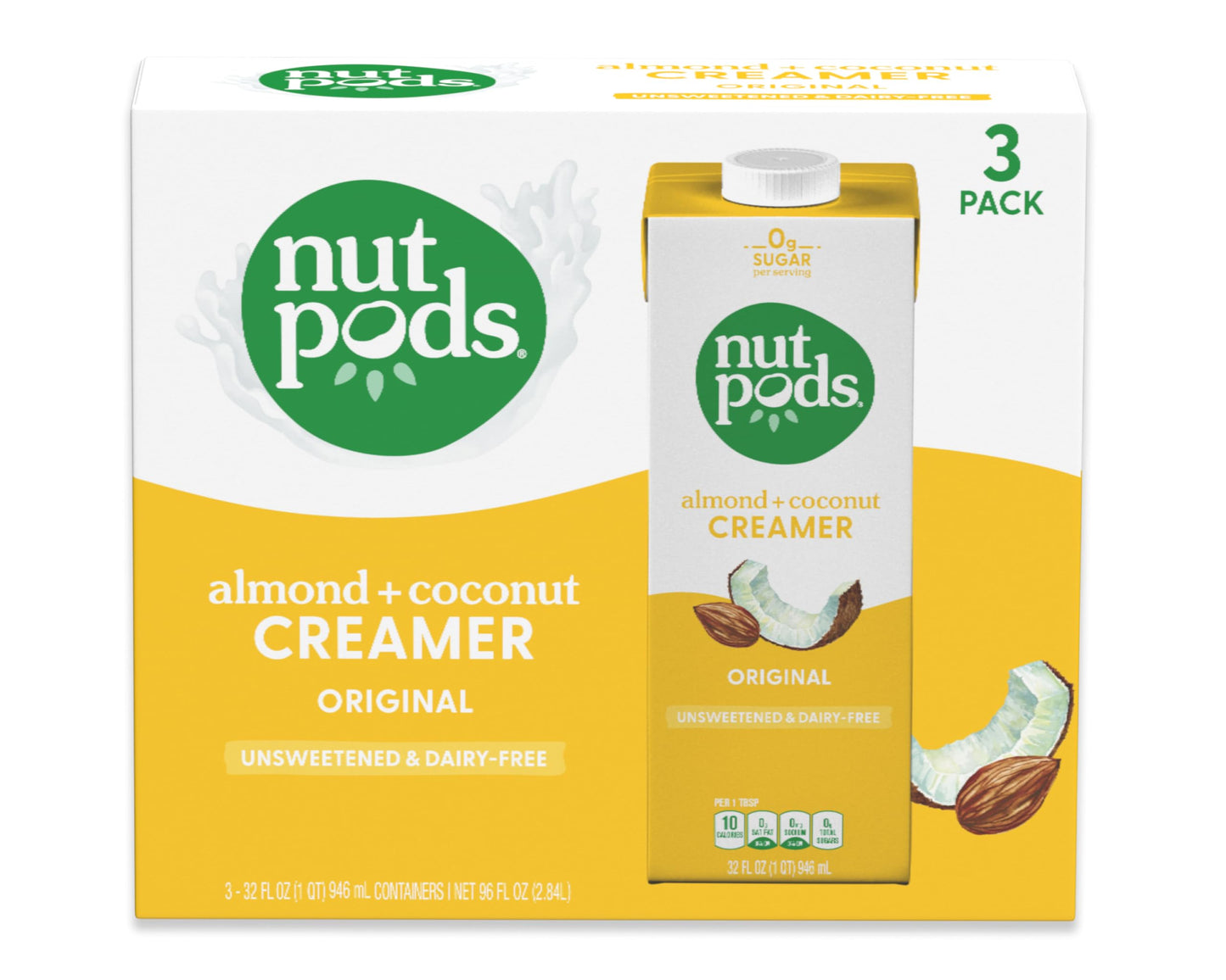 nutpods unsweetened Original Dairy-Free Coffee Creamer - 32oz 3-Pack
