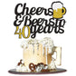 Joymee Cheers to 40 Years Cake Topper, Black and Gold Glitter, Double-Sided Birthday Party Decorations