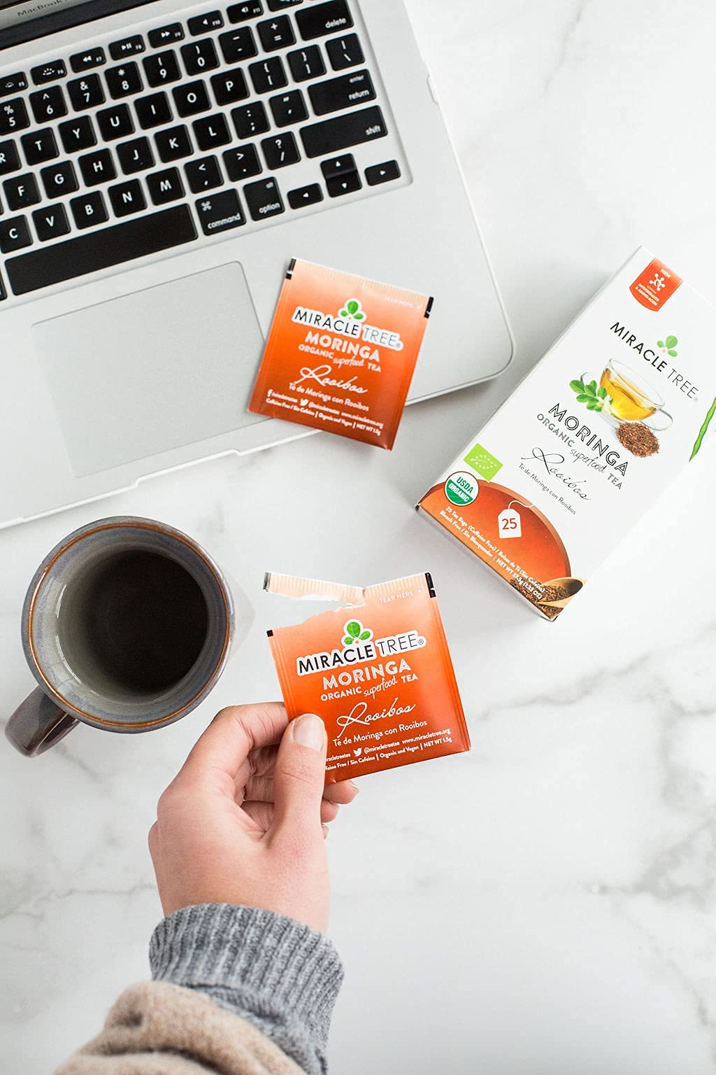 Tree Organic Moringa Superfood Tea - 6 Pack, 25 Individually Sealed Tea Bags, Vegan, Gluten-Free, Caffeine-Free