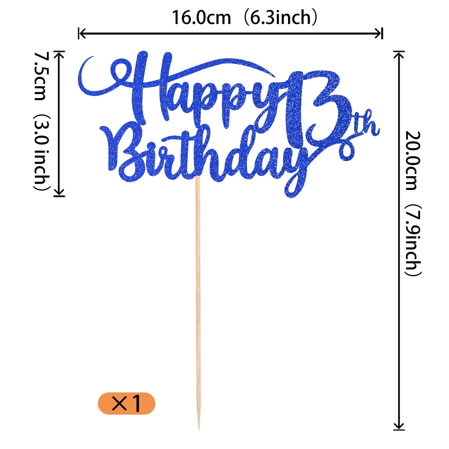 Rssta i Happy 13th Birthday Cake Topper, Glitter Number 13, Deep Blue, Paper, Model XM223