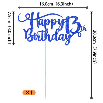 Rssta i Happy 13th Birthday Cake Topper, Glitter Number 13, Deep Blue, Paper, Model XM223