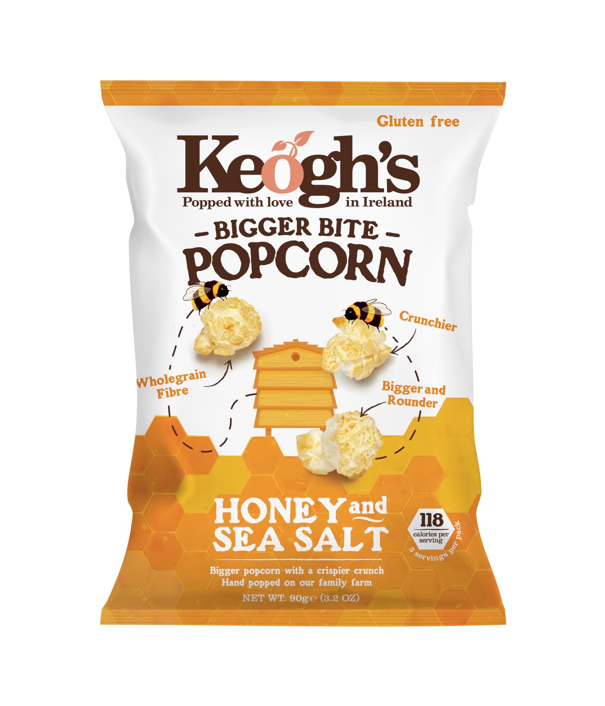Keoghs Bigger Bite Honey & Sea Salt Popcorn, 90G (3.2oz), Pack of 3