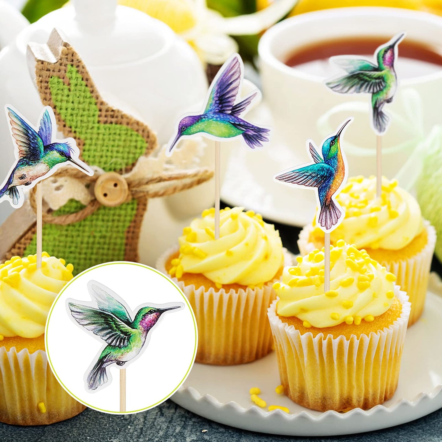 40 Pieces Hummingbird Cake Cupcake Toppers Bird Cupcake Topper Decoration Wafer Hummingbird Cake Bird Decor By Wafer Paper For Spring Wedding Birthday Celebrating Party Events, 4 Styles