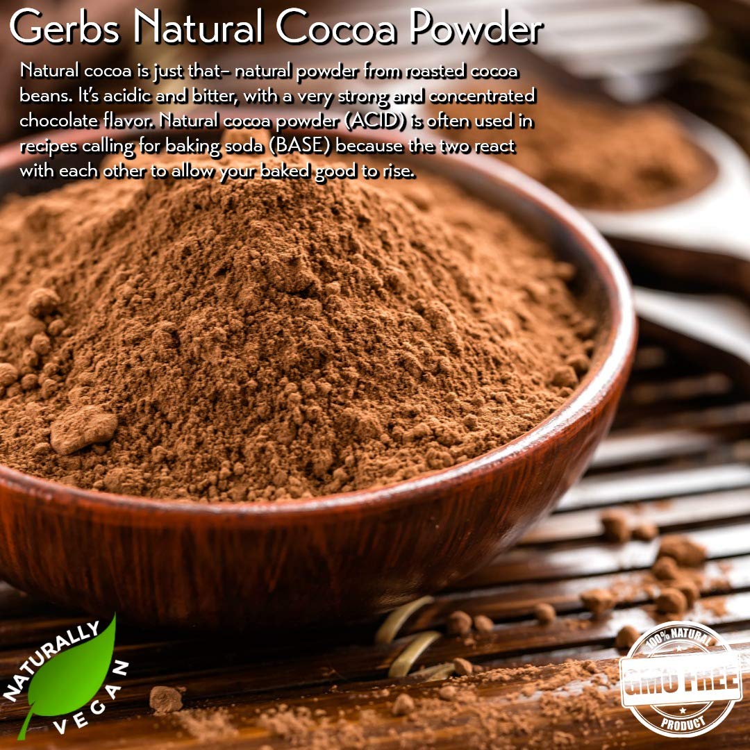 Natural Cocoa Powder By Gerbs, 2 Pound Resealable Bag, 10-12% Cocoa Butter Fat, Top 14 Allergy Free Foods, Gluten & Peanut Free,