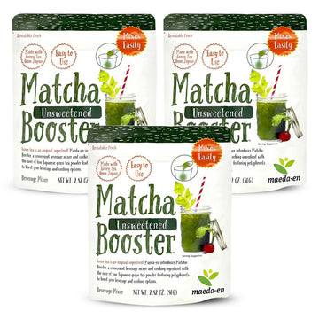 MAEDA-EN Matcha Booster Unsweetened Green Tea Powder 240g 3 Pack Japanese Origin Resealable Pouch for Latte Smoothies and Baking