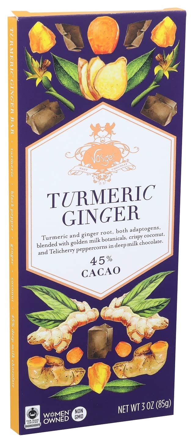 Vosges Haut-Chocolat Turmeric Ginger Chocolate Bar, 3oz - Gourmet Dark Chocolate with Exotic Flavors