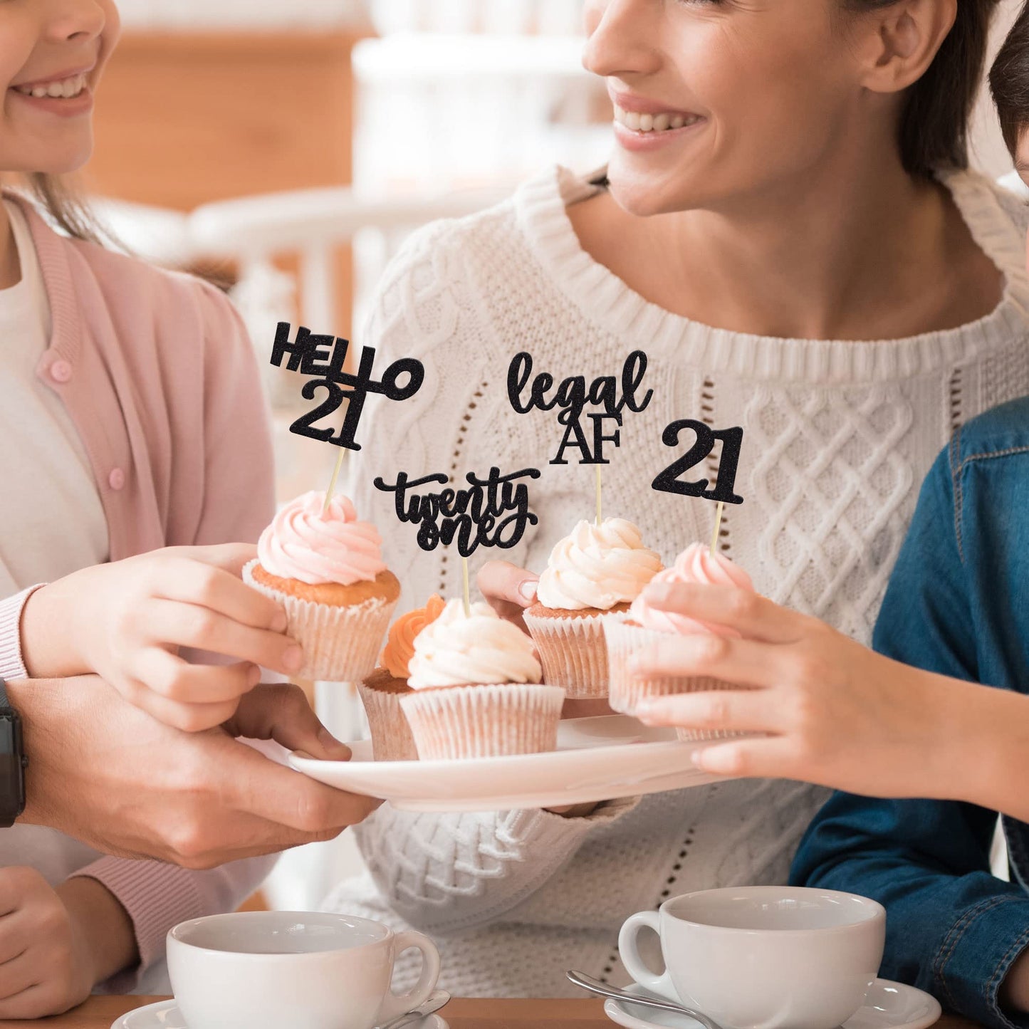 Gyufise 24Pcs Black Glitter 21St Birthday Cupcake Toppers Legal A Cake Decorations Hello 21 Twenty One Cupcake Picks For 21St Bi