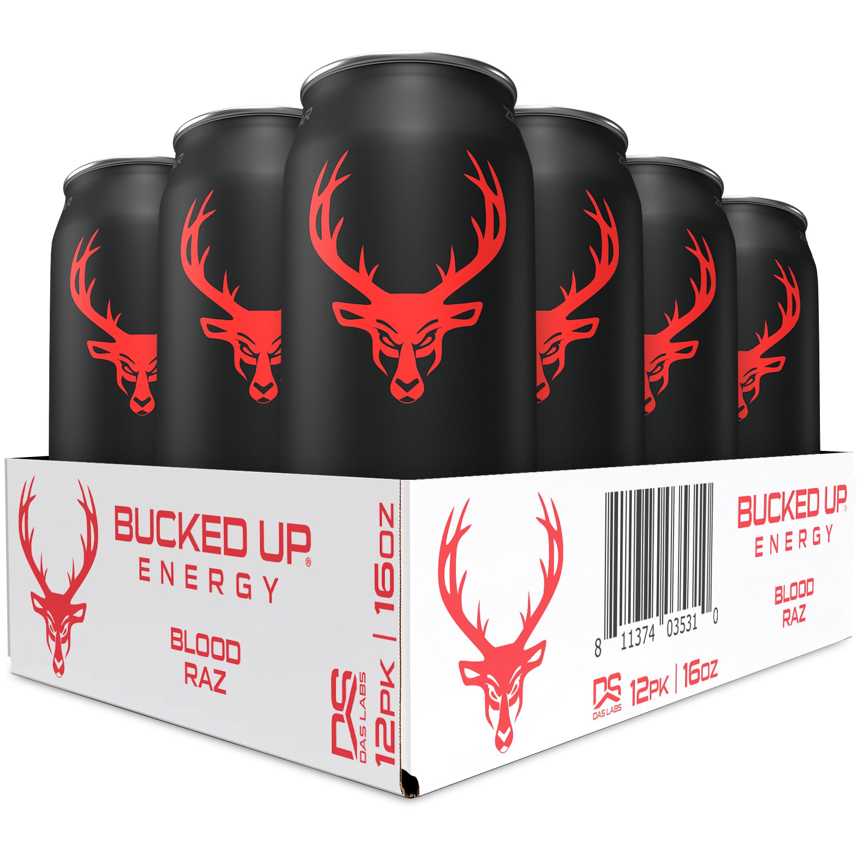 Bucked Up Energy Drink 300mg - Blood Raz Flavor - 12 Count Pack