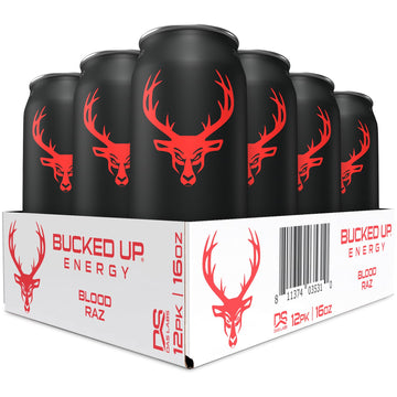 Bucked Up Energy Drink 300mg - Blood Raz Flavor - 12 Count Pack