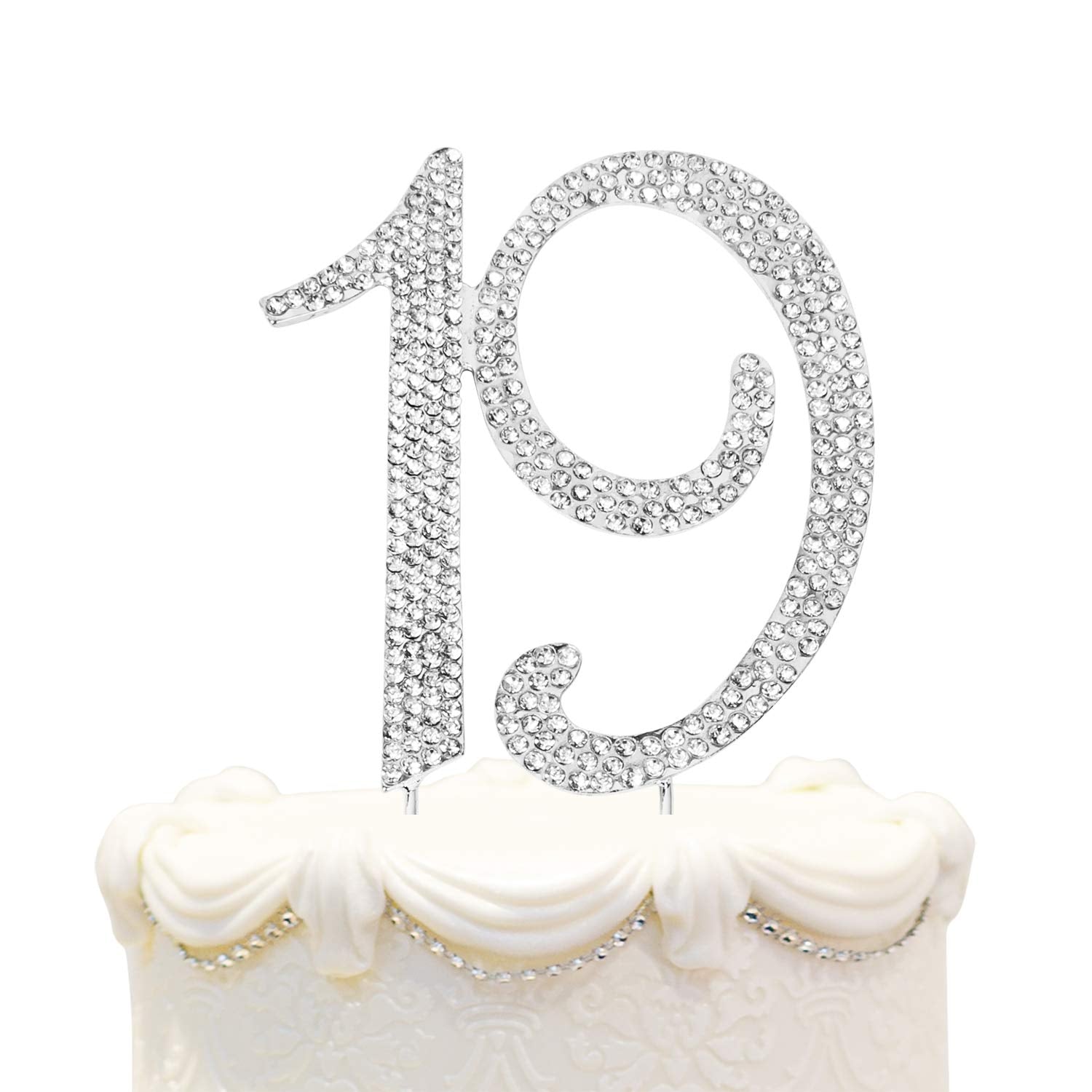 Hatcher Lee Bling Crystal 19 Birthday Cake Topper - Best Keepsake | 19Th Party Decorations Silver