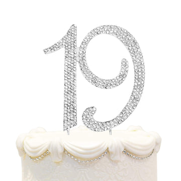 Hatcher Lee Bling Crystal 19 Birthday Cake Topper - Best Keepsake | 19Th Party Decorations Silver