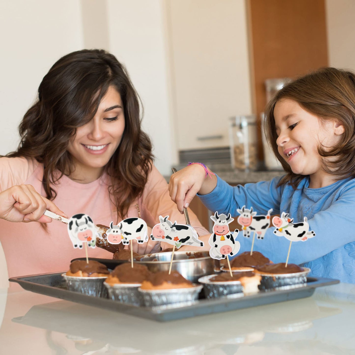 Gyufise 36Pcs Cow Cupcake Toppers Farm Animals Theme Moo Cupcake Picks Cow Cake Decorations For Cow Theme Baby Shower Kids Birth