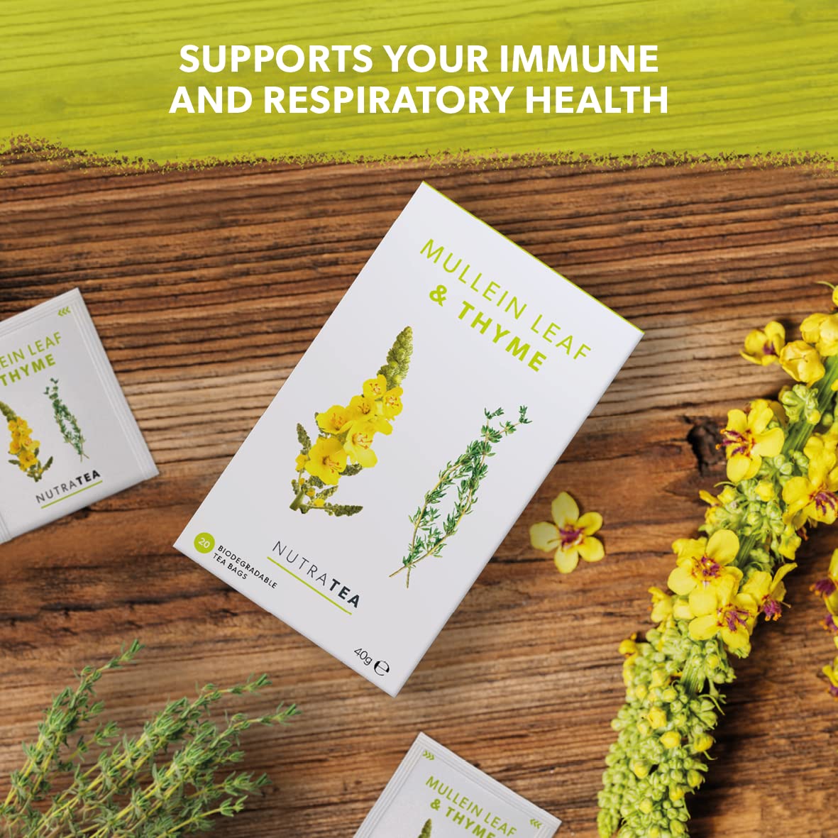 Nutratea - Mullein Leaf & Thyme Tea | Mullein Tea | Mullein Leaf Tea - Mullein Tea For Lungs & Throat - 20 Tea Bags - Herbal Tea