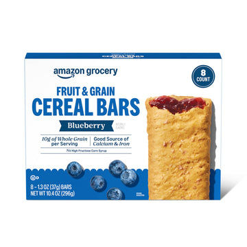 Amazon Grocery Blueberry Fruit & Grain Cereal Bars, 8 Count, 1.3 Oz, Blue Packaging