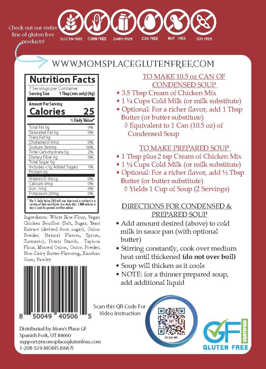 Moms Place Gluten-Free Cream of Chicken Soup Mix, Vegan, Nut Free, Dairy Free, 2.4 oz