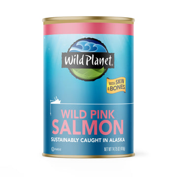 Wild Planet Wild Pink Salmon With Skin And Bones, Tinned Fish, Canned Salmon, Sustainably Wild-Caught, Non-Gmo, Kosher, Gluten F