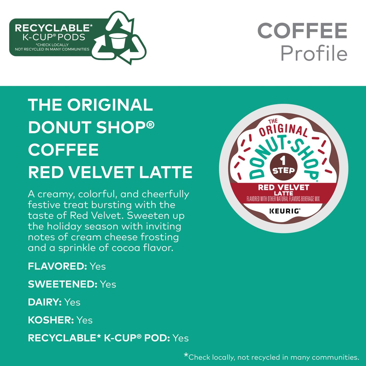 The Original Donut Shop Red Velvet Latte K-Cup Pods, 60 Count (6 Packs of 10) - Single Serve Coffee for Keurig