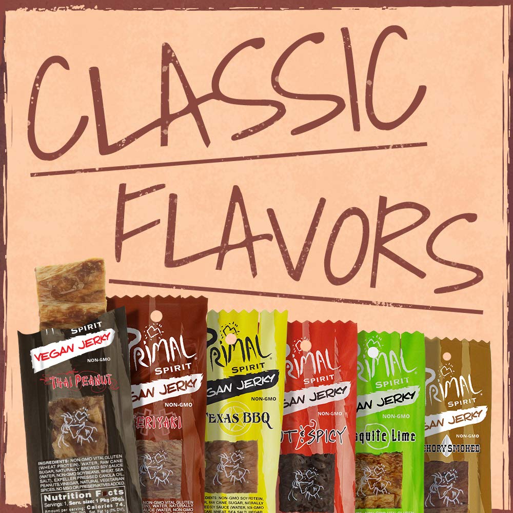 Primal Spirit Vegan Jerky Classic Flavor Thai Peanut, 1 oz (Pack of 12), Plant-Based Protein, Certified Non-GMO, No Preservatives