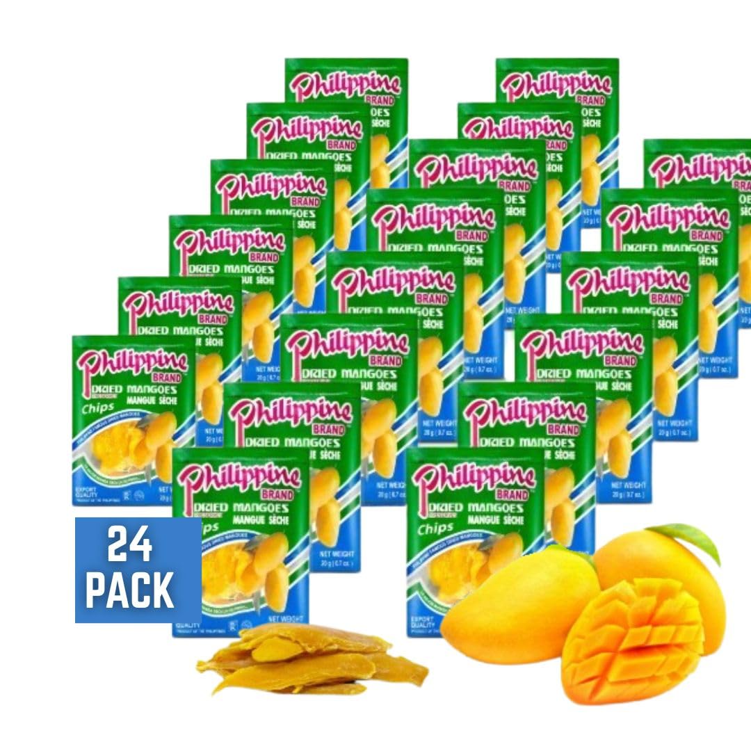 Philippine Brand Dried Mangoes Fruit Snacks (24 Pack)- All Naturally Gluten Free  Vegan  Hand-Selected Delicious Fresh Mangos From Philippines  Grab And Go Perfect For Office & School Food