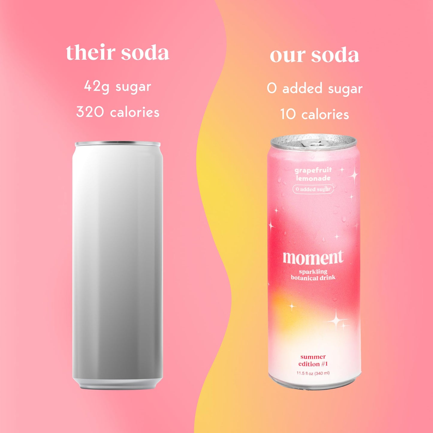 Moment Botanical Soda Soft Drink (Shark Tank) - SPARKLING Non fermented-style flavoric Drinks | Gfruit Lemonade | L-Theanine & Ashwagandha for Calm & Clarity | 0 Added Sugar 0 Caffeine | 12-pack