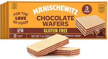 Manishewitz Gluten Free Chocolate Wafers, 7oz (3 Pack) Crispy Wafer with Creamy Dark Chocolate Filling | Dairy Free | Certified 