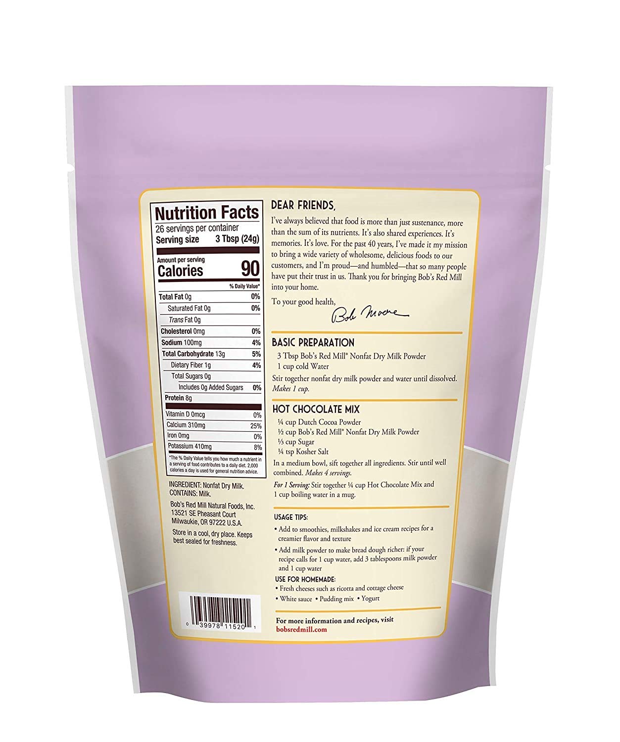 Bob'S Red Mill Non Fat Dry Milk Powder, 22 Oz (Pack Of 3)
