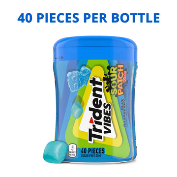 Trident Vibes Sour Patch Kids Blue Raspberry Sugar Free Gum, 40 Piece Bottle (Pack Of 2)