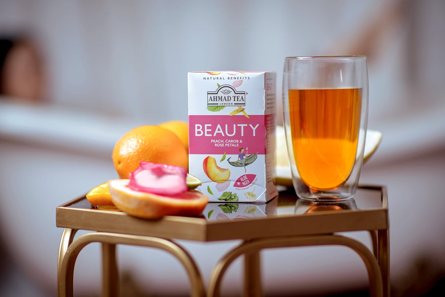 Ahmad Tea Herbal Tea, Decaffeinated Peach & Carob, 20 ct (Pack of 6), Sugar-Free, Beauty Model 2039