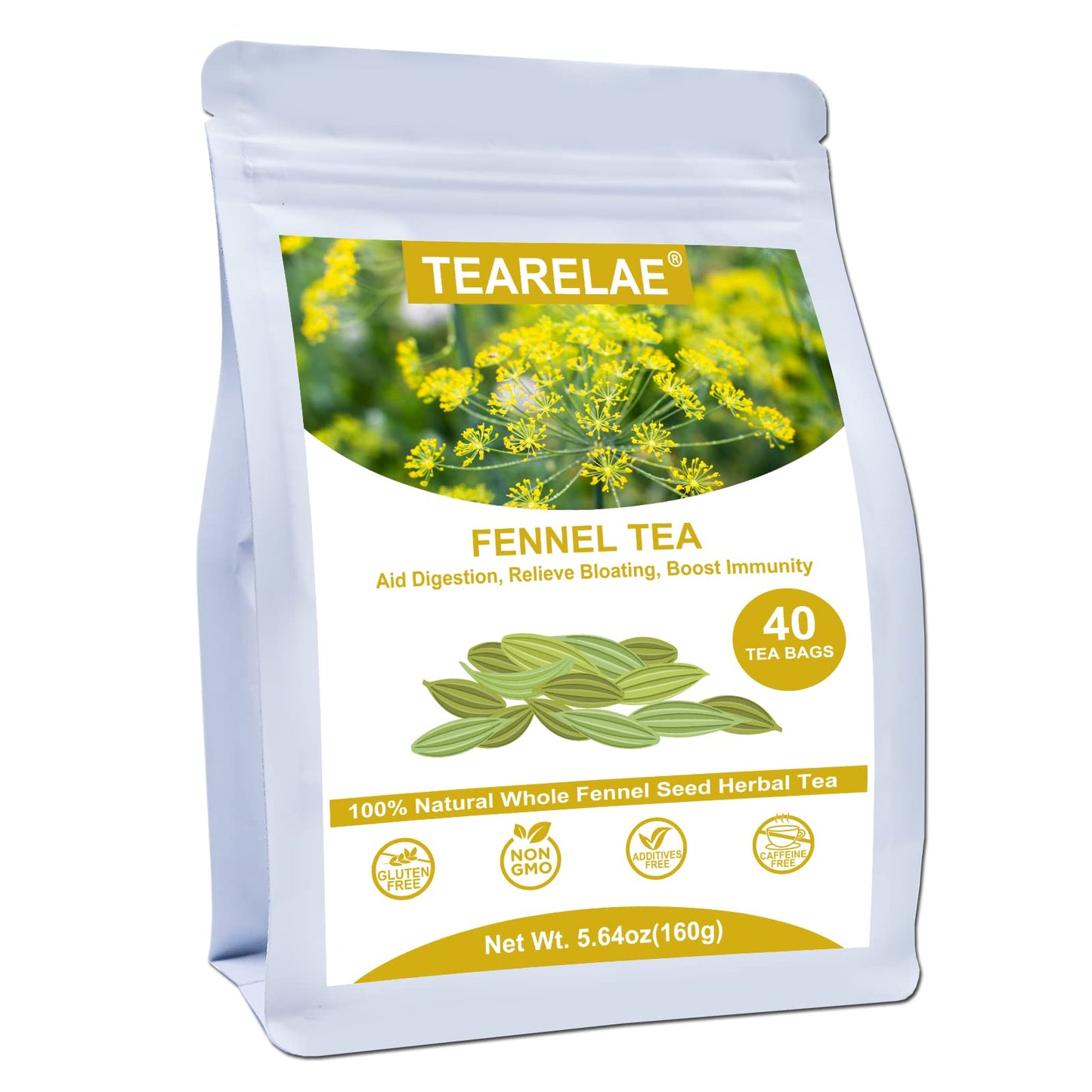 TEARELAE Fennel Tea Bags - Herbal Tea - Non-GMO, Caffeine-Free - 4g x 40 Count