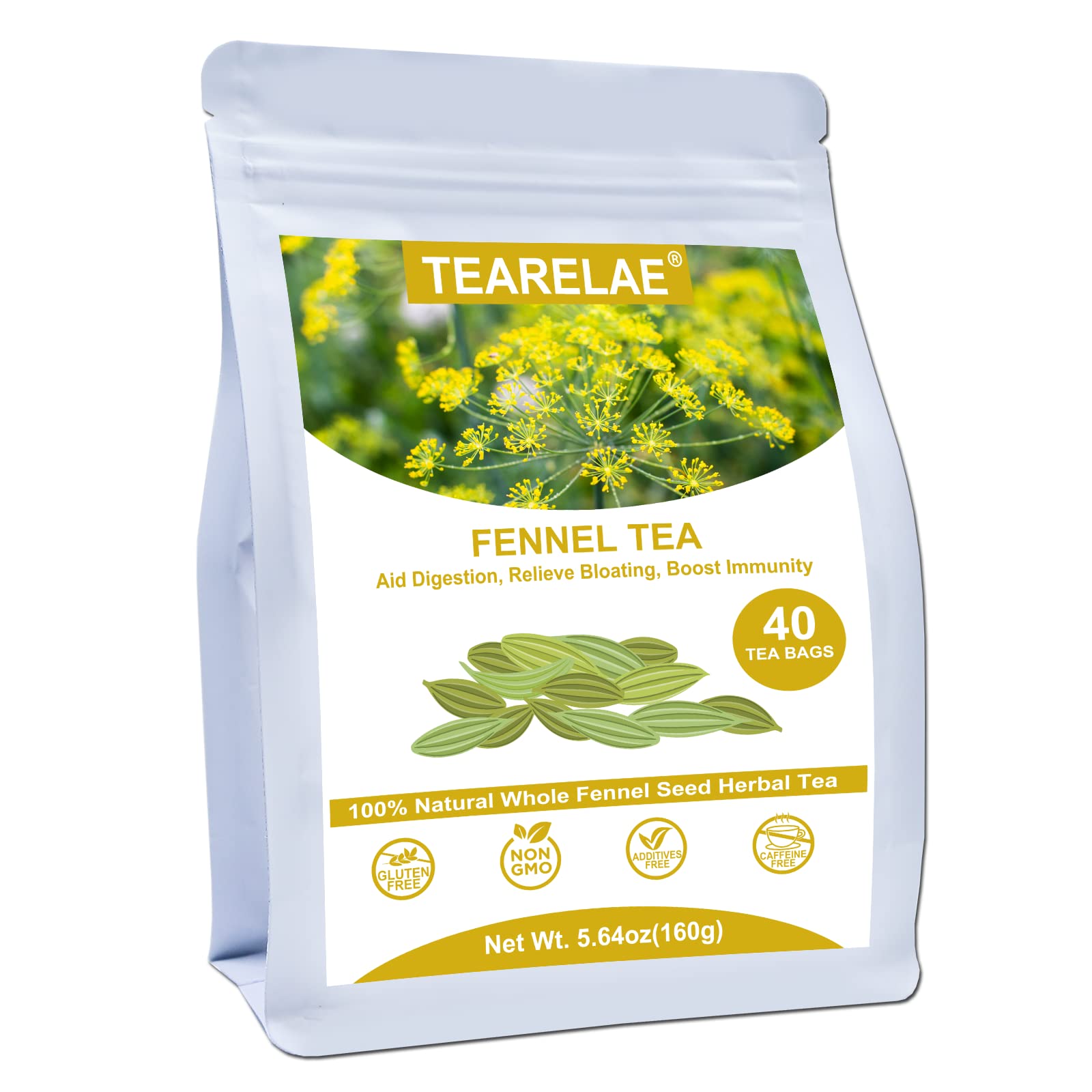 TEARELAE Fennel Tea Bags - Herbal Tea - Non-GMO, Caffeine-Free - 4g x 40 Count