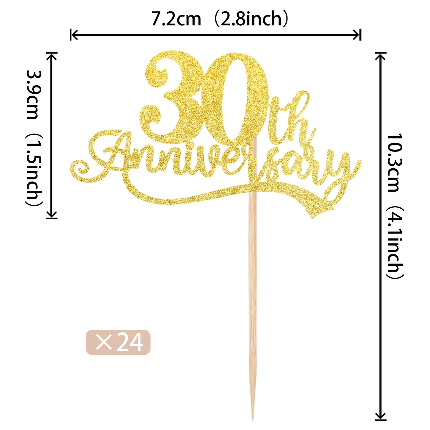 Rssta i Cupcake Toppers, Glitter Cheers to 30 Years, 2.8x4.1 inches, Gold, Paper, Model XM090-30