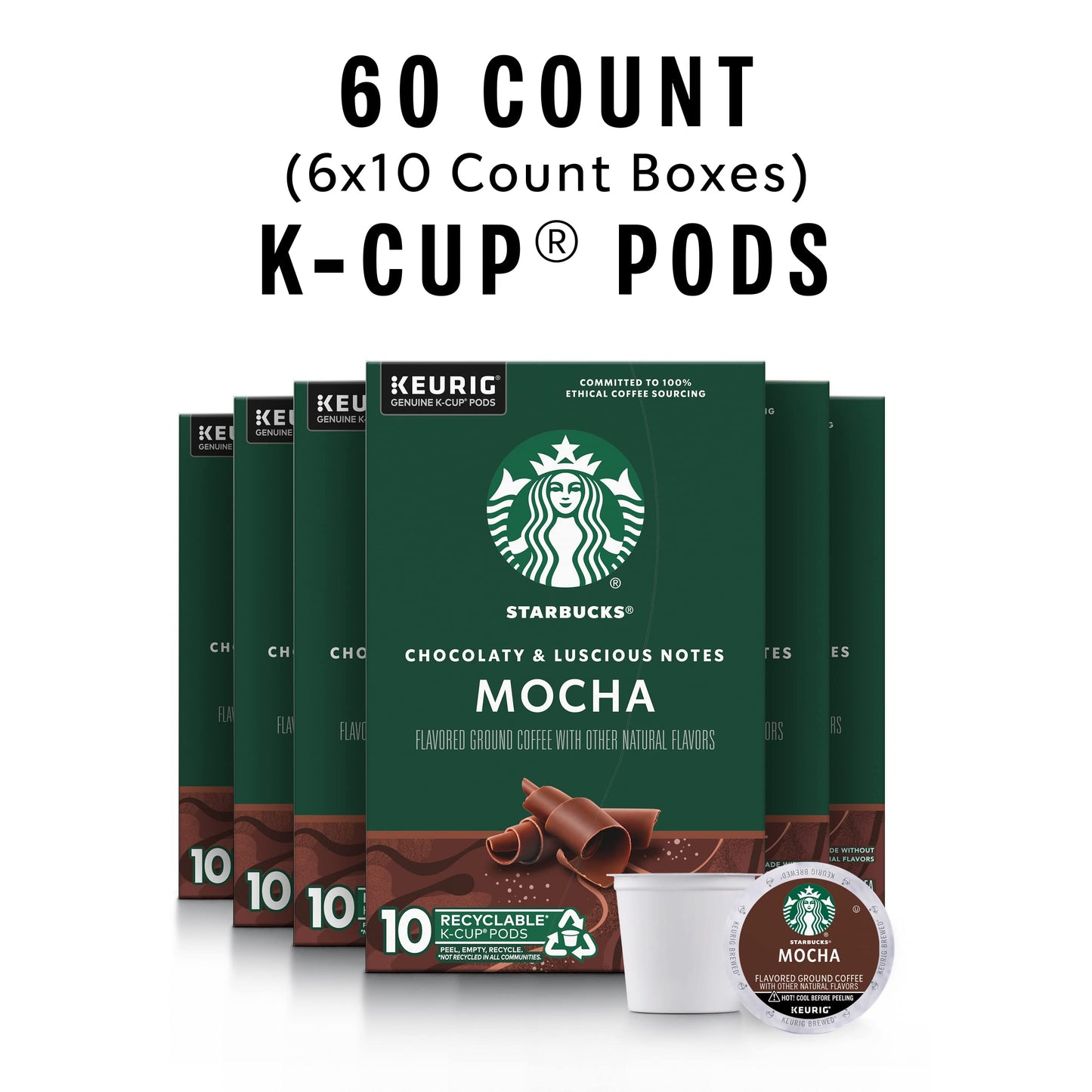 Starbucks Mocha Flavored K-Cup Coffee Pods, 100% Arabica, 60 Pods (6 Boxes)