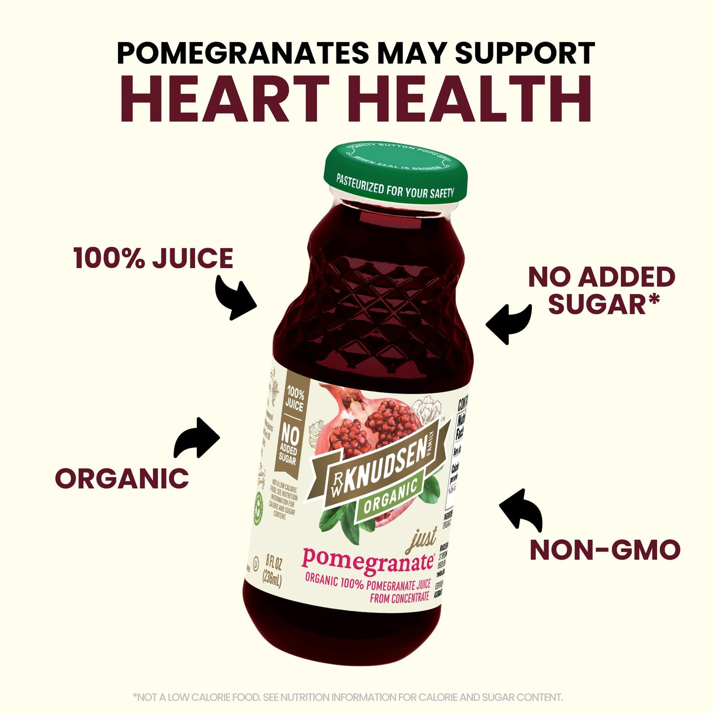 R.W. Knudsen Organic Pomegranate Juice, 8 Fl Oz (12 Pack) - Refreshing, All-Natural Beverage for Health & Wellness