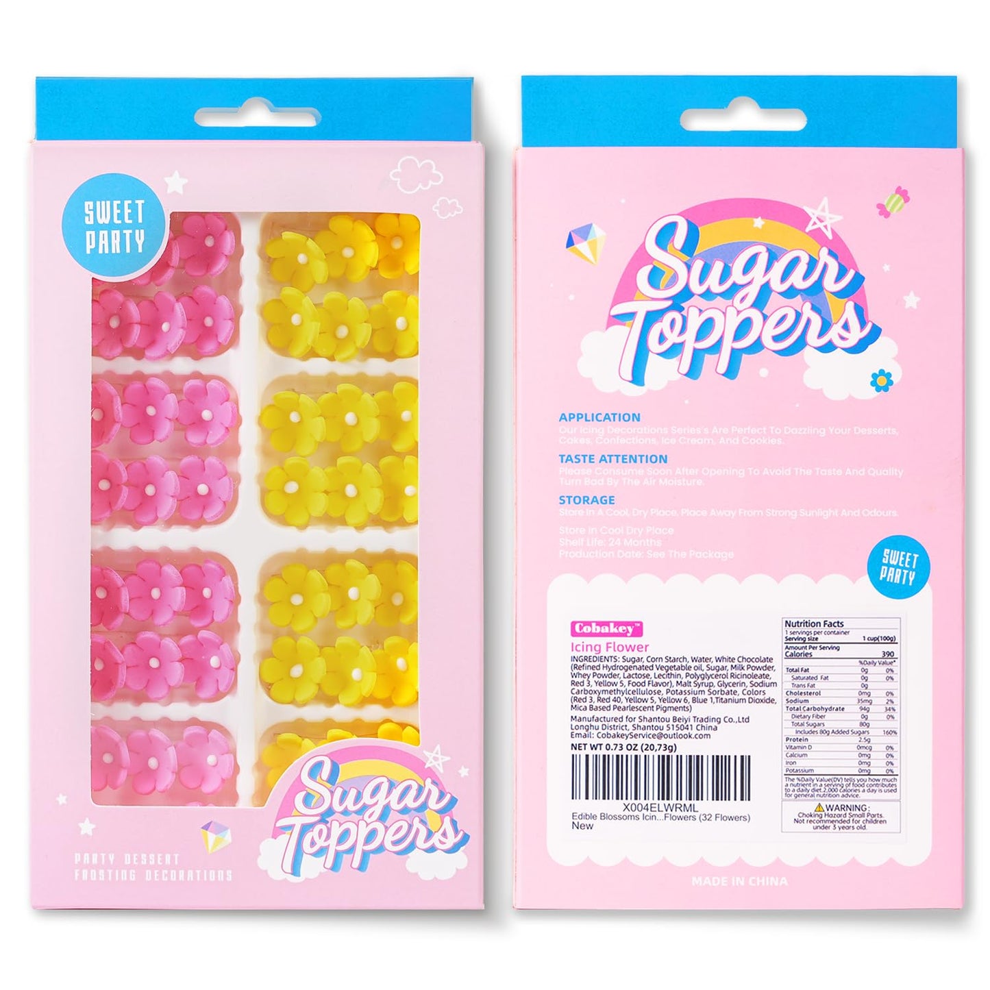 Edible Flowers Cake Decorations 48 Count Pink Yellow Blossoms Royal Icing Decorations Daisy Sugar Wedding Flowers for Baking Cup