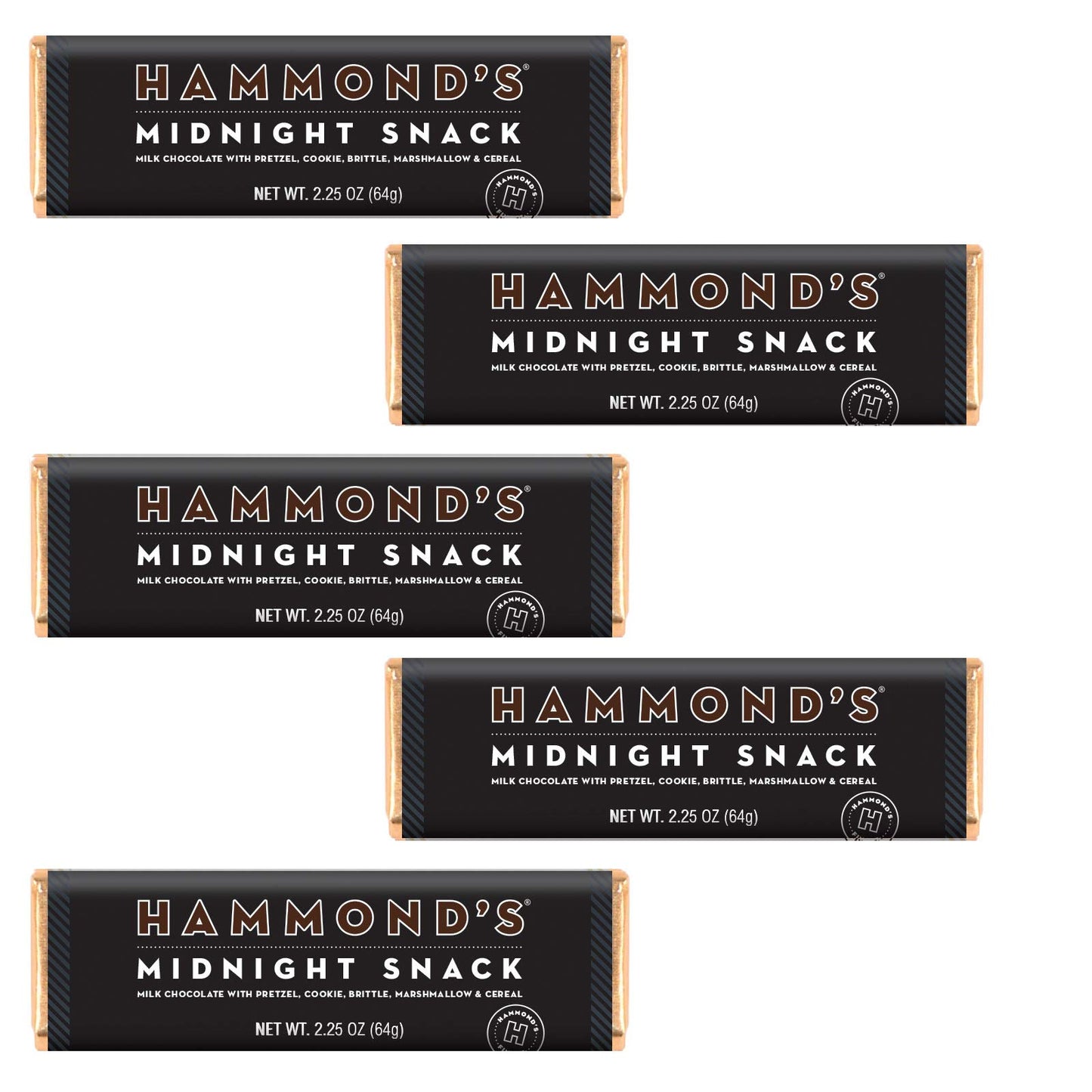 HammondS Candies Gourmet Chocolate Candy Bars - Midnight Snack | Sweet Milk Chocolate  Pretzel  Cookie  Brittle  Marshmallow & Cereal  Certified Kosher  Handcrafted In The Usa | Pack Of 5