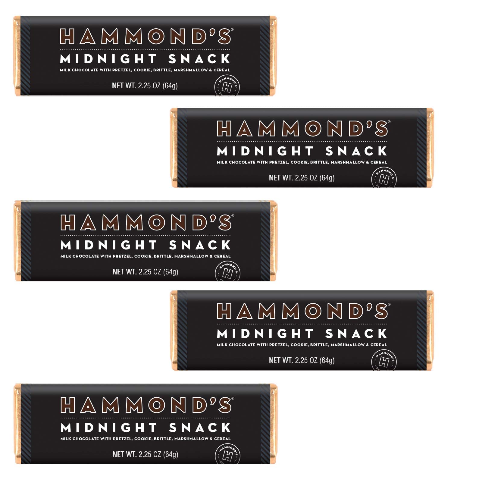 HammondS Candies Gourmet Chocolate Candy Bars - Midnight Snack | Sweet Milk Chocolate  Pretzel  Cookie  Brittle  Marshmallow & Cereal  Certified Kosher  Handcrafted In The Usa | Pack Of 5