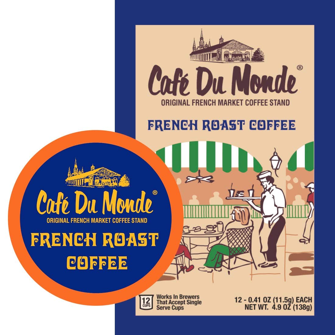 Cafe Du Monde Coffee French Roast Single-Serve Cup Pods, 12 Count