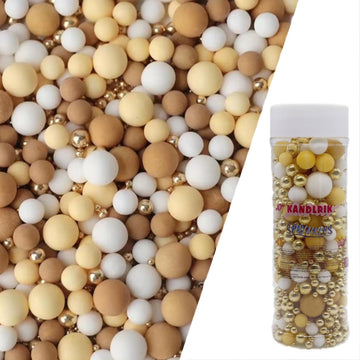 Edible Light Brown & Yellow & White & Gold Sugar Pearls Sprinkles Candy Mix Size Pearls Cake Decorations Cupcake Toppers Decorat
