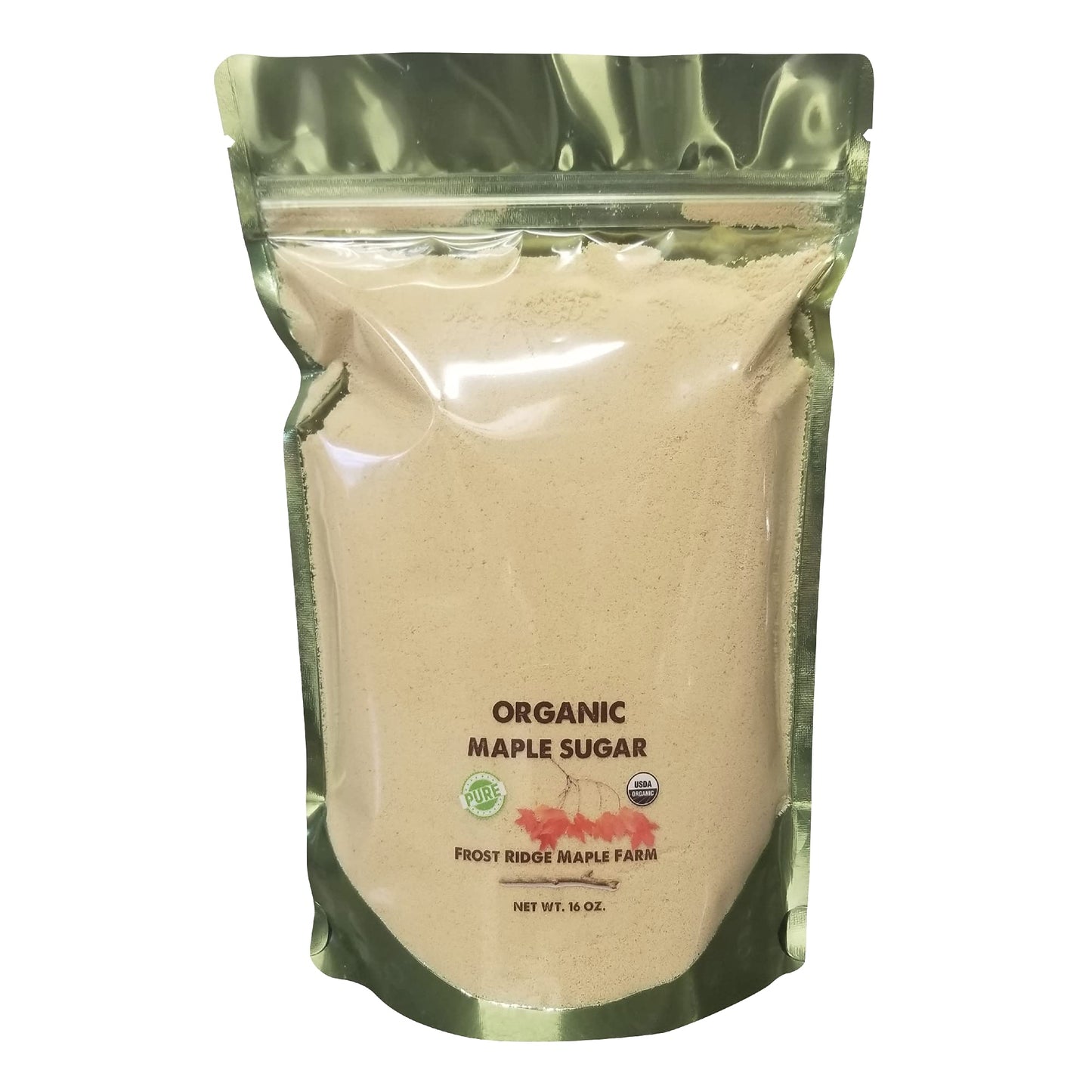 Frost Ridge Maple Farm Organic Maple Sugar, Powdered Granulated, Grade A, 16 oz. (1 lb)