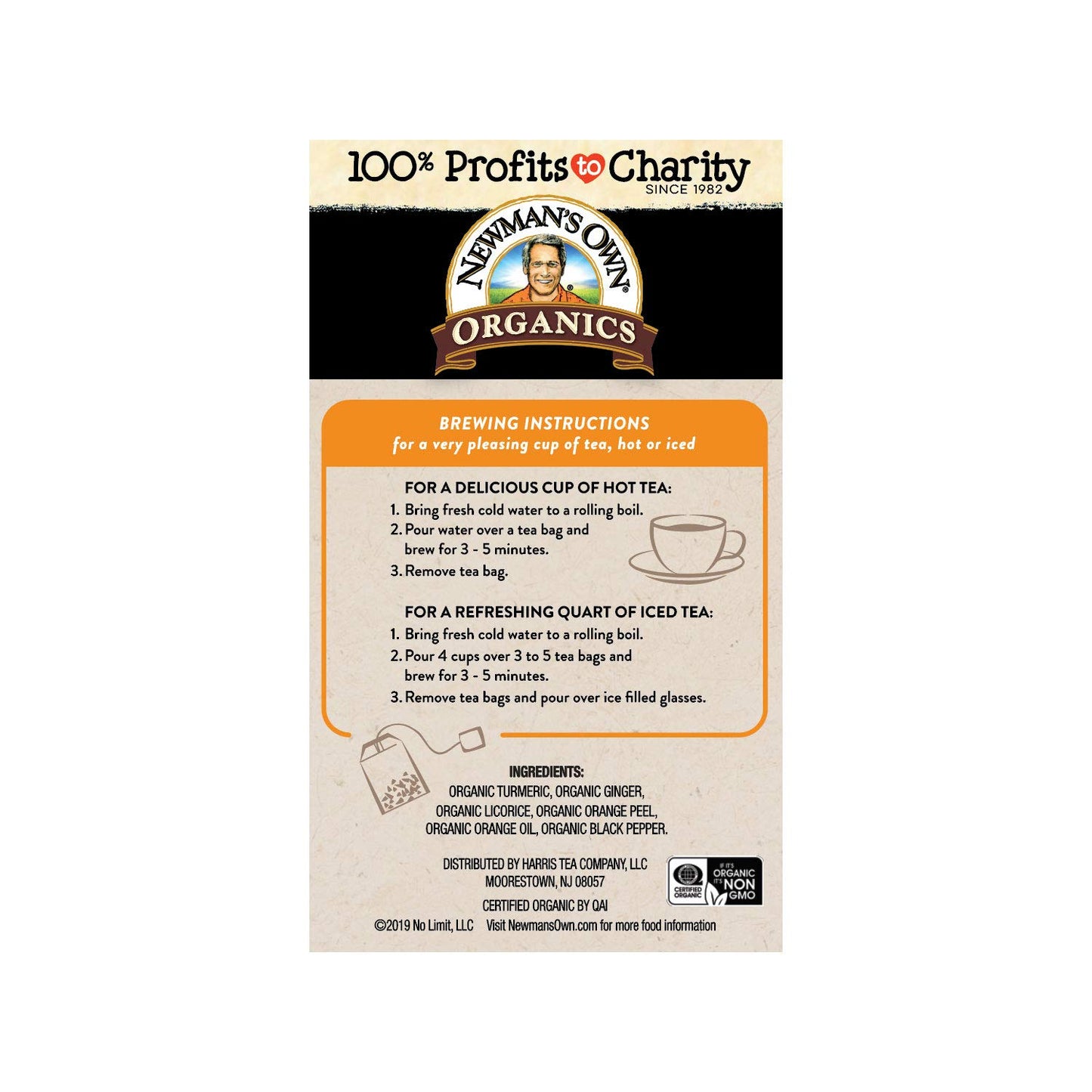Newmans Own Organic Turmeric Ginger Herbal Tea, Caffeine-Free, 6 Pack of 20 Tea Bags, Savory & Spicy Flavors
