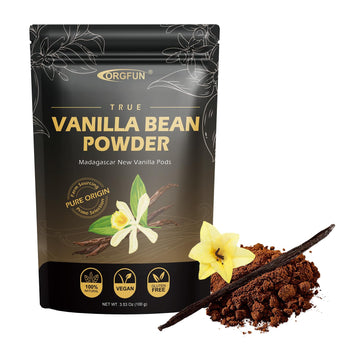 ORGFUN Vanilla Bean Powder - Pure Madagascar Vanilla, 3.53 Oz, No Additives, Vegan, Gluten Free, Ideal for Baking and Coffee