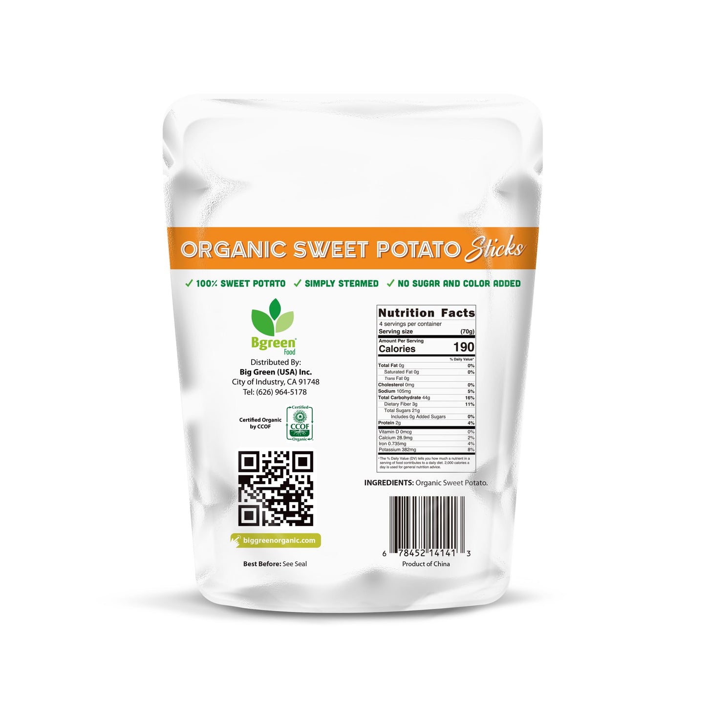 Big Green Organic Food - Organic Sweet Potato Sticks  Healthy Snack  Single Ingredient  Gluten-Free  Non-GMO  All-Natural  Perfect for Kids & mature-themeds  Vegan  9.8oz (1 Pack  Sweet Potato)