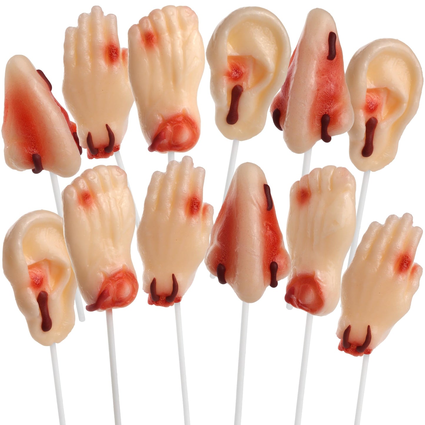 Sweetzo Halloween Body Parts Candy Lollipops, 12 Count, Individually Wrapped, Small Goodie Bag Fillers