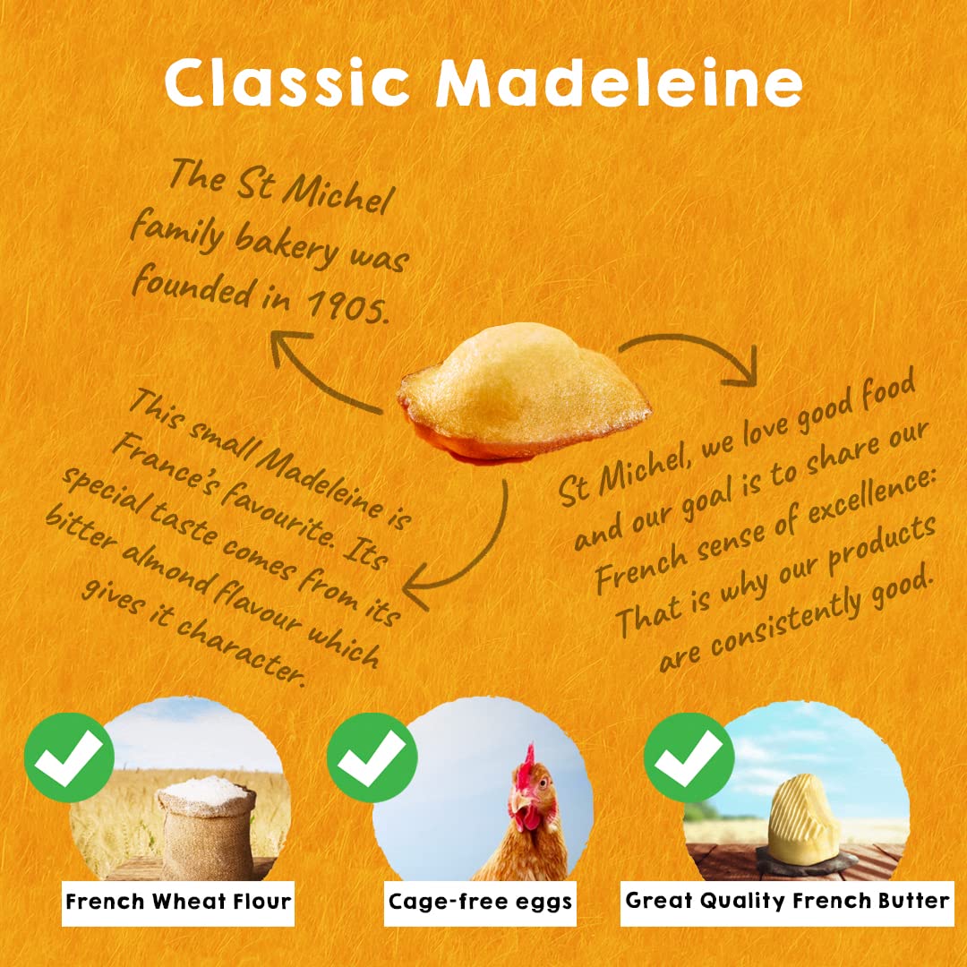 St Michel Traditional Madeleines French Sponge Cakes Made In France, Pack Of 2 (250G Each) Non-Gmo. Total Of 20 Individually Wrapped All Butter Traditional Madeleines Sponge Cakes