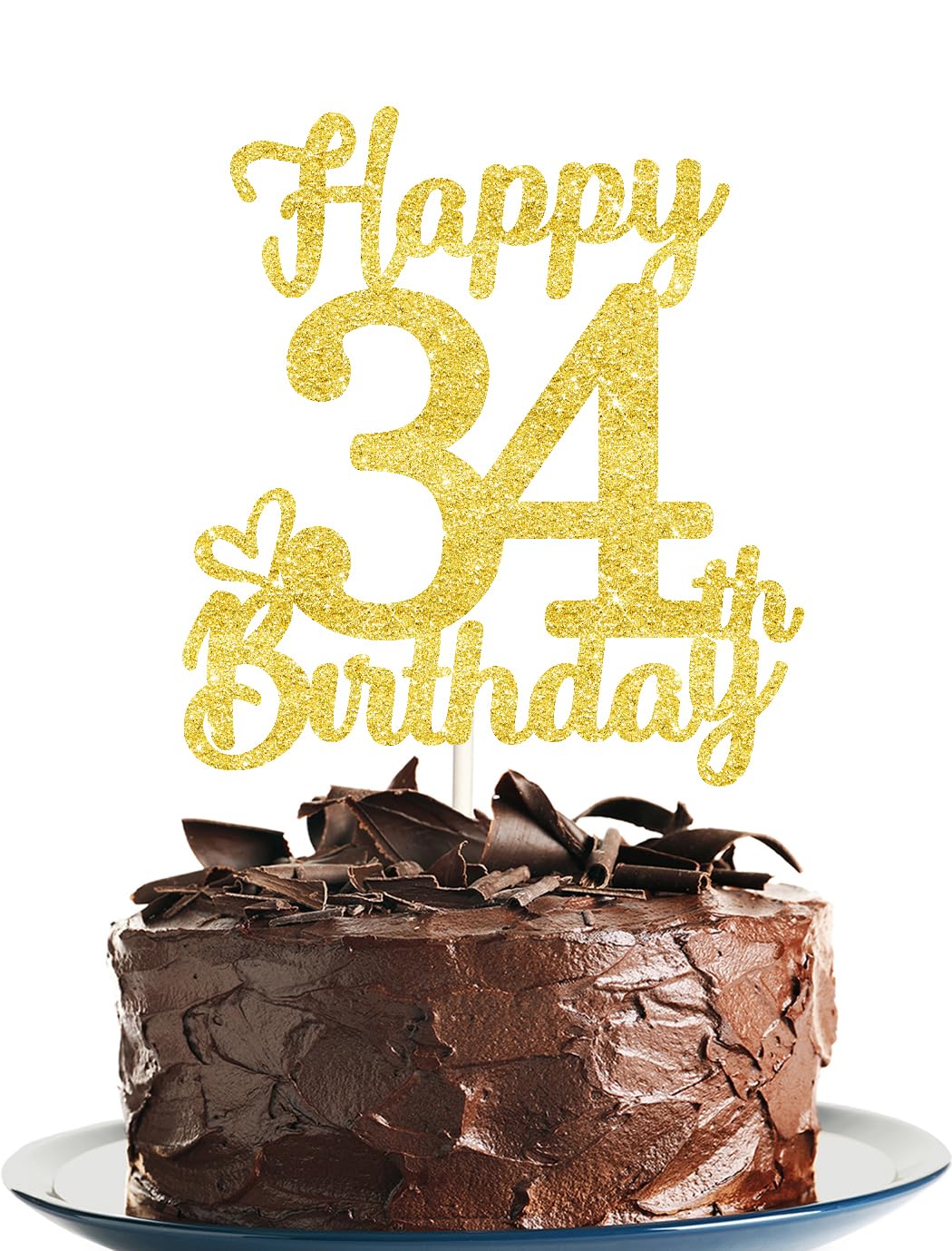 34 Birthday Cake Toppers-Gold Glitter, 34Th Cake Topper For Men,34 Cake Topper For Women, 34Th Birthday Decorations,34Th Birthda