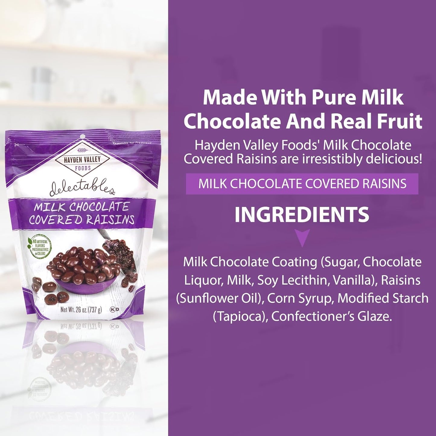 Hayden Valley Foods Milk Chocolate Covered Raisins - No Artificial Flavors - 26 oz (Pack of 3) - Bulk 4.8 Pounds Total