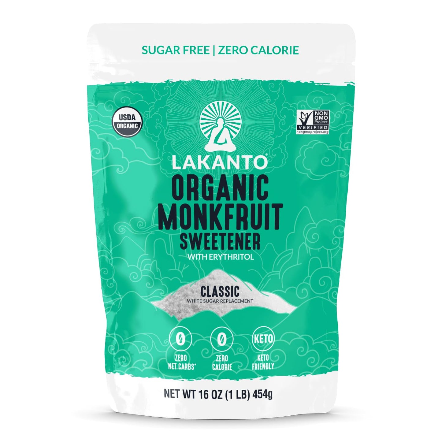 Lakanto Organic Classic Monk Fruit Sweetener With Erythritol - White Sugar Substitute, Zero Calorie, Keto Diet Friendly, Zero Ne