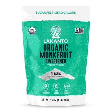 Lakanto Organic Classic Monk Fruit Sweetener With Erythritol - White Sugar Substitute, Zero Calorie, Keto Diet Friendly, Zero Ne