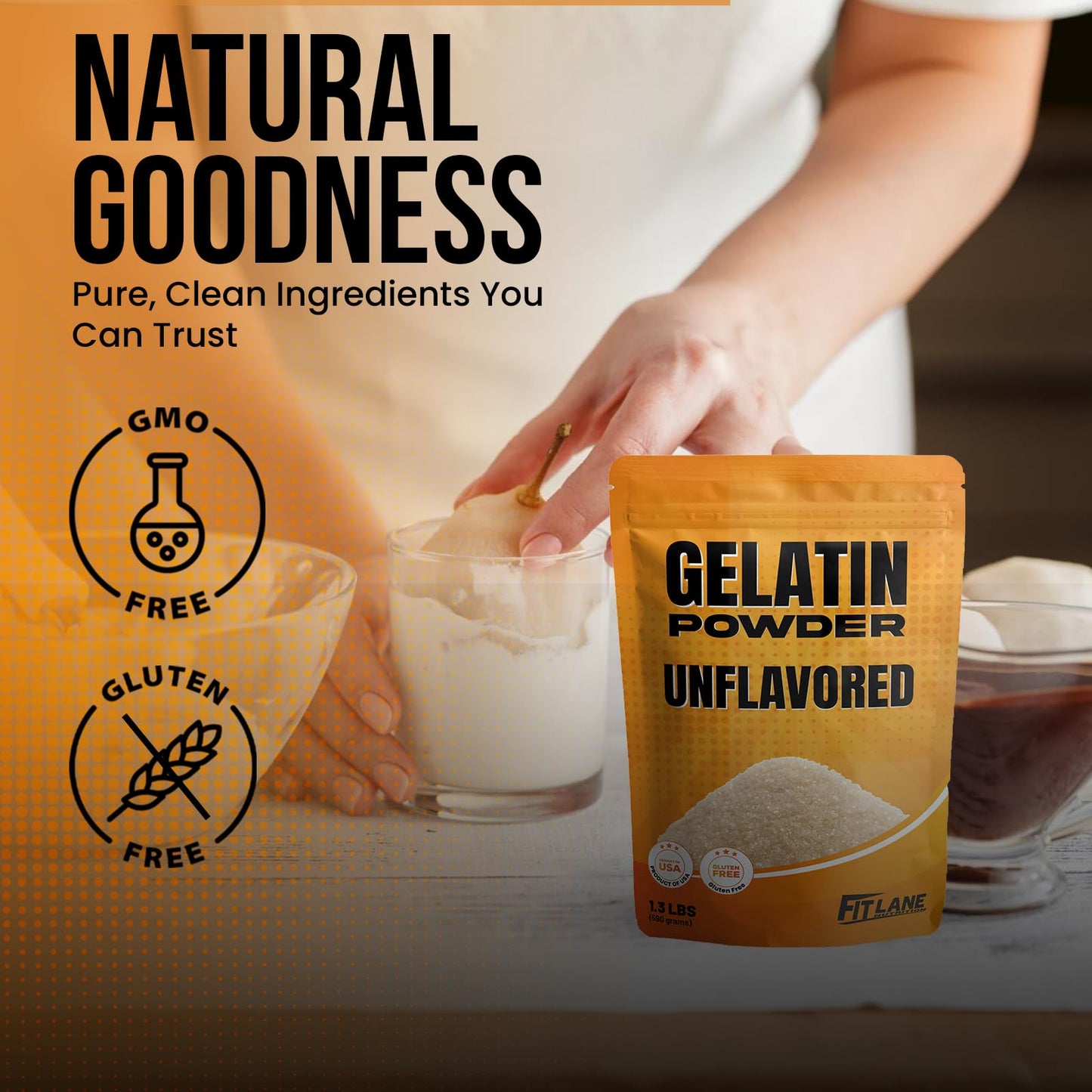 Gelatin Powder Unflavored 1.3 lbs Bulk Bag - Gelatina Sin Sabor en Polvo - Product of USA - Perfect for Desserts  Baking & Cooking - Supports Hair  Skin & Nails